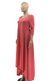 Khaki Euramerican Women Irregular Lower Hem Long Sleeve Pure Color Long Dress JR3642-2