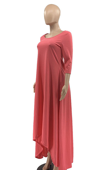 Khaki Euramerican Women Irregular Lower Hem Long Sleeve Pure Color Long Dress JR3642-2