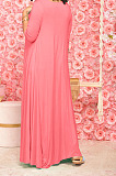 Blue Euramerican Women Irregular Lower Hem Long Sleeve Pure Color Long Dress JR3642-3