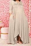 Red Euramerican Women Irregular Lower Hem Long Sleeve Pure Color Long Dress JR3642-1