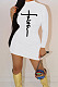 White Women Long Sleeve Letters Printing Pure Color Mid Waist Mini Dress YBS86733-1