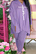Purple Euramerican Women Autumn Winter Fashion Sexy Solid Color V Collar Printing Pants Sets YBS86735-2