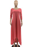 Khaki Euramerican Women Irregular Lower Hem Long Sleeve Pure Color Long Dress JR3642-2