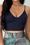 Navy Blue Sexy Deep V Tank Printing Casual Skirts Sets QBE3334