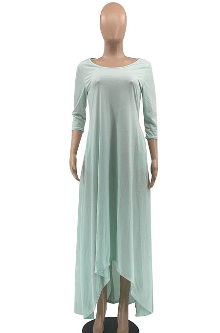 Khaki Euramerican Women Irregular Lower Hem Long Sleeve Pure Color Long Dress JR3642-2