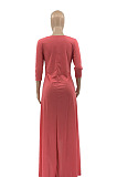 Khaki Euramerican Women Irregular Lower Hem Long Sleeve Pure Color Long Dress JR3642-2