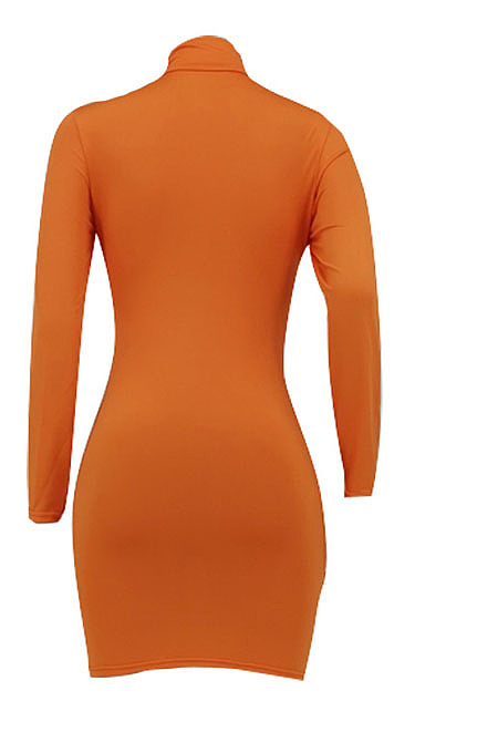 Orange Women Long Sleeve Letters Printing Pure Color Mid Waist Mini Dress YBS86733-3