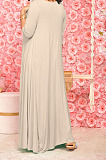 Khaki Euramerican Women Irregular Lower Hem Long Sleeve Pure Color Long Dress JR3642-2