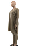 Orange Euramerican Women Long Sleeve Printing Casual Pants Sets JR3654-3