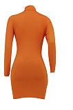 White Women Long Sleeve Letters Printing Pure Color Mid Waist Mini Dress YBS86733-1