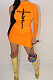 Orange Women Long Sleeve Letters Printing Pure Color Mid Waist Mini Dress YBS86733-3