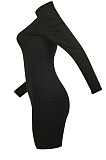 White Women Long Sleeve Letters Printing Pure Color Mid Waist Mini Dress YBS86733-1