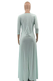 Khaki Euramerican Women Irregular Lower Hem Long Sleeve Pure Color Long Dress JR3642-2