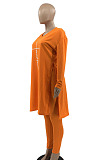 Orange Euramerican Women Long Sleeve Printing Casual Pants Sets JR3654-3