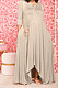 Khaki Euramerican Women Irregular Lower Hem Long Sleeve Pure Color Long Dress JR3642-2