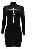 Orange Women Long Sleeve Letters Printing Pure Color Mid Waist Mini Dress YBS86733-3