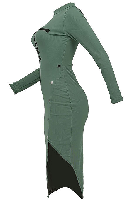 Gray Autumn Bodycon Sexy Split Irregular Spliced Midi Dress HZF57813-1