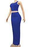 Peacock Blue Euramerican Sexy Women Sleeveless Solid Color Tank Tight At Home Casual Skirts Sets KZ152-6