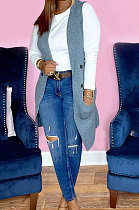 Drak Blue Simple Pure Color Lapel Neck Sleeveless Jacket Coat LSZ91190-3