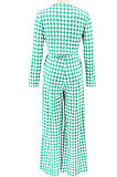 Light Blue Euramerican Autumn Winter Women Plaid Printing Long Sleeve Round Collar Loose Pants Sets KZ2139-6
