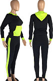 Black Spliced Long Sleeve With Pocket Hoodie Sweat Pants Sets LMM8280-2