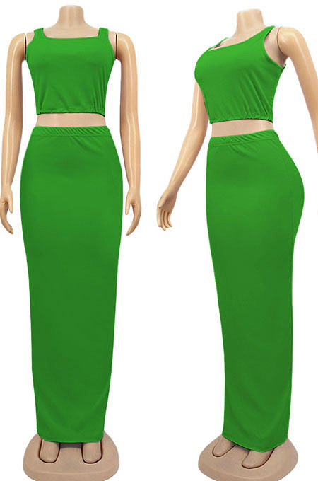 Black Euramerican Sexy Women Sleeveless Solid Color Tank Tight At Home Casual Skirts Sets KZ152-4