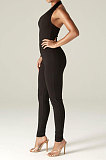 White Euramerican Women Sexy Trendy One Shoulder Pure Color Backless Bodycon Jumpsuits QMX1010-1