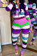 Purple Autumn Winter Stripe Ribber Print Long Sleeve Zipper Top Pencil Pants Sets TK6138-1