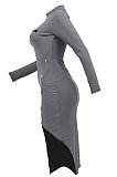 Gray Autumn Bodycon Sexy Split Irregular Spliced Midi Dress HZF57813-1