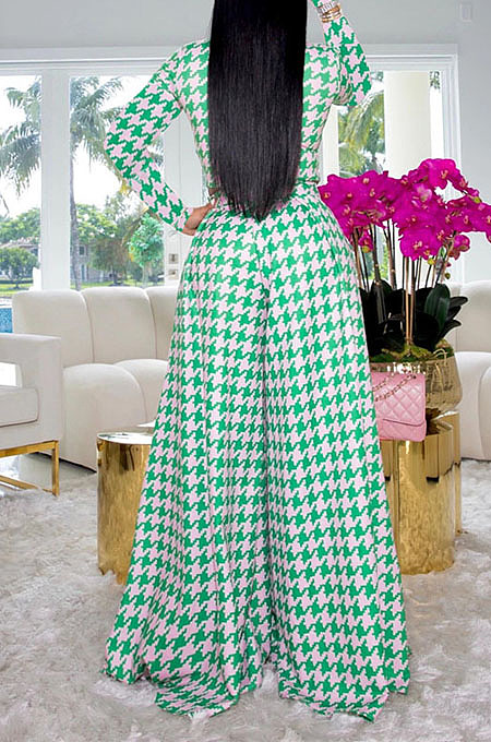 Red Euramerican Autumn Winter Women Plaid Printing Long Sleeve Round Collar Loose Pants Sets KZ2139-2