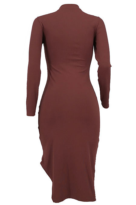 Gray Autumn Bodycon Sexy Split Irregular Spliced Midi Dress HZF57813-1
