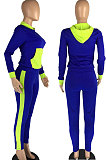 Blue Spliced Long Sleeve With Pocket Hoodie Sweat Pants Sets LMM8280-1