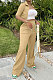 Khaki Women Casual Solid Color Tops Turn-Down Collar Pants Sets JR3652-3
