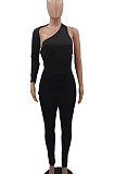 White Euramerican Women Sexy Trendy One Shoulder Pure Color Backless Bodycon Jumpsuits QMX1010-1