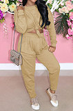 Gray Casual Loose Long Sleeve T-Shirt Ruffle Pants Solid Color Sets TRS1160-5