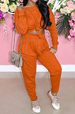 Gray Casual Loose Long Sleeve T-Shirt Ruffle Pants Solid Color Sets TRS1160-5