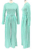 Red Euramerican Autumn Winter Women Plaid Printing Long Sleeve Round Collar Loose Pants Sets KZ2139-2