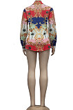 Red Women Single-Breasted Casual Digital Printing Long Sleeve Shirts  YZ7054