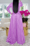 Red Euramerican Autumn Winter Women Plaid Printing Long Sleeve Round Collar Loose Pants Sets KZ2139-2