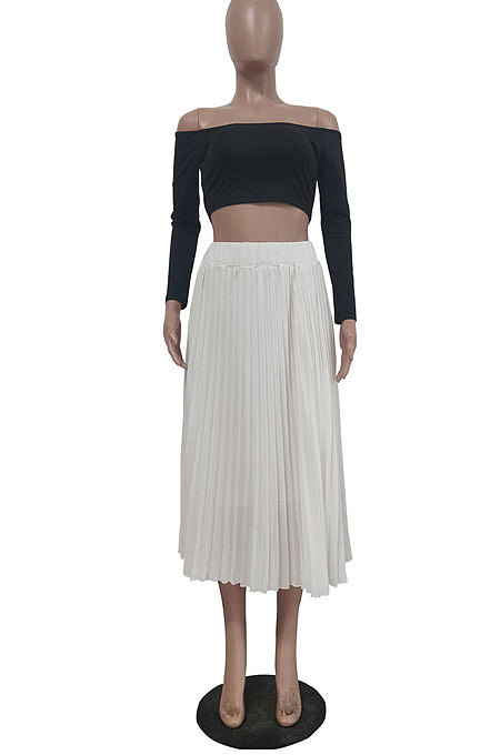 Pink Simple Chiffon Pure Color Pleated Skirts TRS1177-1