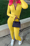 Light Yellow Ribber Letter Embroidery Long Sleeve Zipper Slim Fitting Bodycon Jumpsuits QZ6115-2