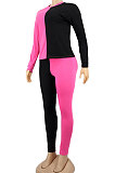 Gray Black Euramerican Sexy Women Autumn Spliced Color Block Long Sleeve Long Pants Sets KZ158-2
