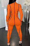 Gray Women Skinny Tight Long Sleeve Zipper Bodycon Jumpsuits JR3644-2