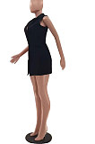 Drak Pink Simple Pure Color Lapel Neck Sleeveless Jacket Coat LSZ91190-2