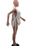 White Women Fashion Casual Pure Color Sleeveless Turn-Down Collar Suit Jacket QMX1008-1