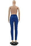 SUPER WHOLESALE|Drak Blue Wholesale Women Print Spliced Mid Waist Jean Pants LSZ9066-2