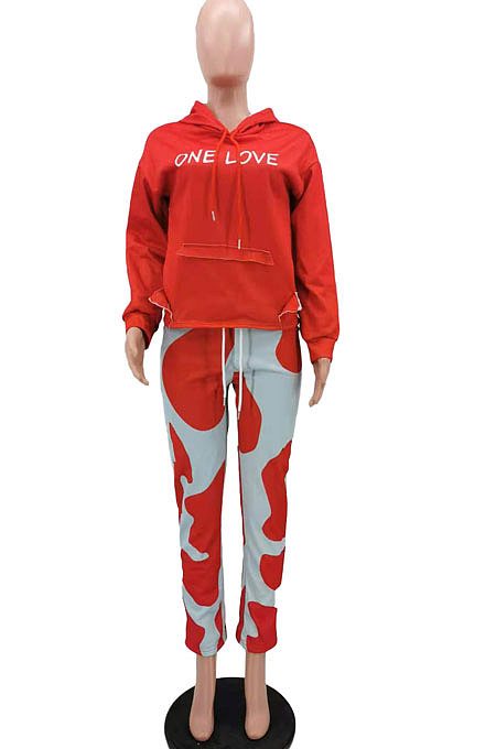 Blue Casual Digital Letter Print Long Sleeve Hoodie Pencil Pants Sport Sets TK6140-3