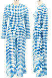 Red Euramerican Autumn Winter Women Plaid Printing Long Sleeve Round Collar Loose Pants Sets KZ2139-2
