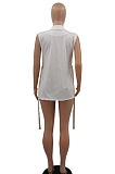 White Women Fashion Casual Pure Color Sleeveless Turn-Down Collar Suit Jacket QMX1008-1