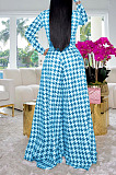 Green Euramerican Autumn Winter Women Plaid Printing Long Sleeve Round Collar Loose Pants Sets KZ2139-5